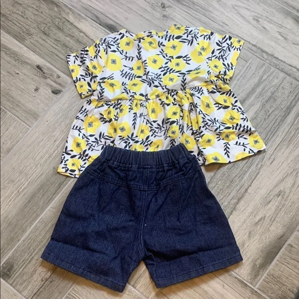 Floral Baby Top with Denim Shorts 3/4 y/o